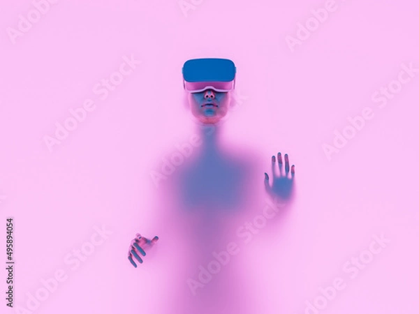 Fototapeta character with VR goggles immersed in backlit diffuse liquid