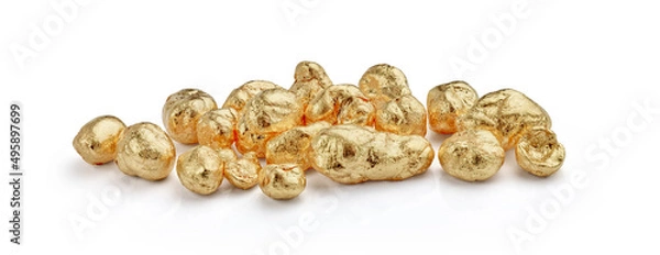 Obraz Yellow Gold Nuggets Isolated on White Background. Wide Banner Sized Image. 