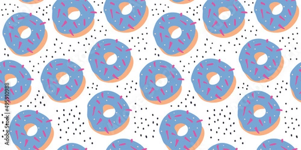 Obraz Donut with glaze, polka dots vector seamless pattern on white background. Seamless pattern. Vector illustration