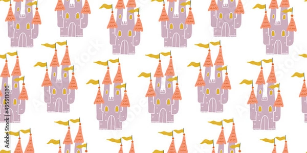 Obraz Seamless princess pattern with castles on white
