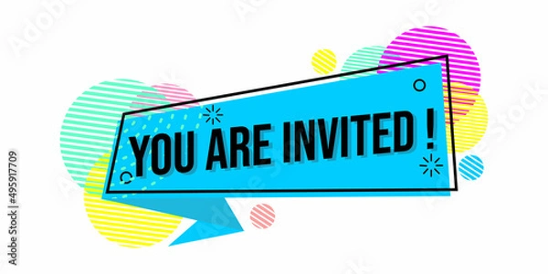 Fototapeta banner with text you are invited, for poster design, web, advertisement. vector banner on blue background.
