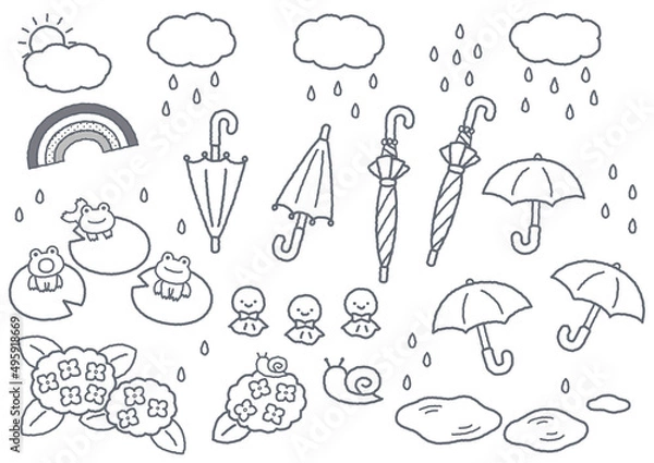 Obraz 梅雨のイラスト　線画