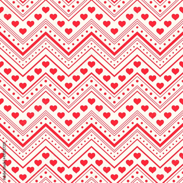 Fototapeta Seamless pattern. Red hearts and lines on light background