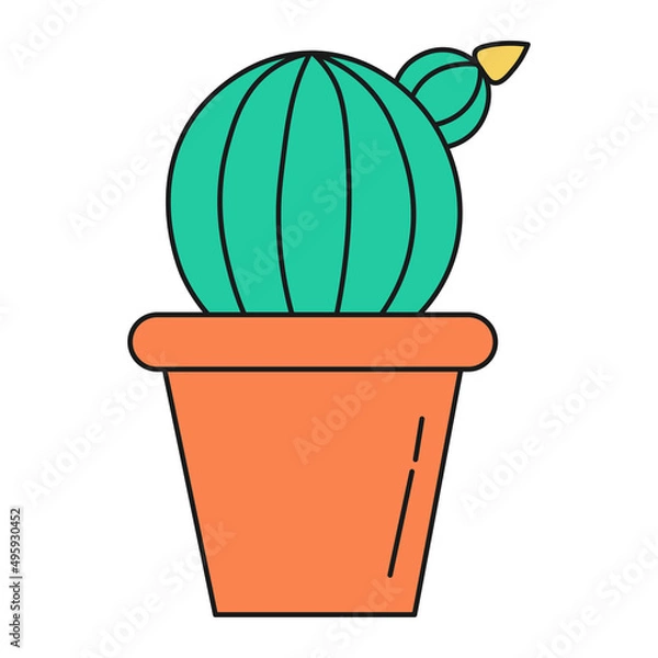 Fototapeta Flower pot with cactus sprout color ecological icon