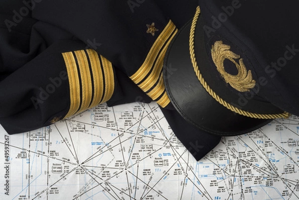 Obraz captain uniform over an aeronautical navigation chart