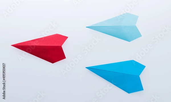 Fototapeta Colorful paper planes on white background