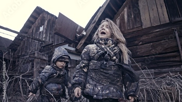 Obraz Children without a home, apocalypse, war