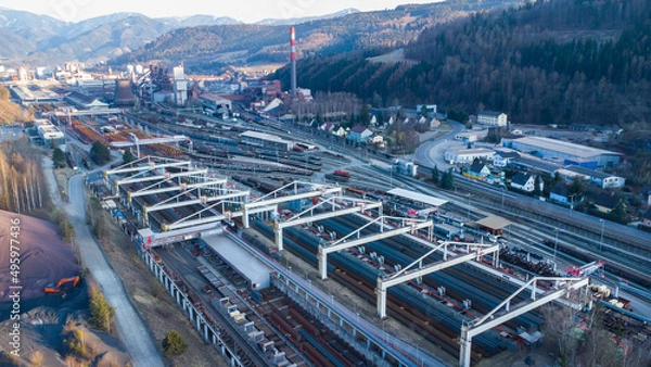 Fototapeta Aerial view of rail production facility in Leoben Donawitz in Austria