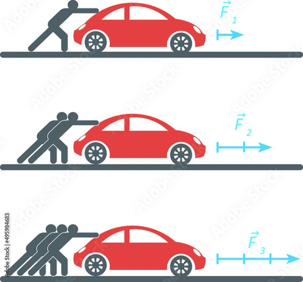 Obraz Isolated vector illustration of a men pushing a car. Representation of the result of the force applied to a body.
