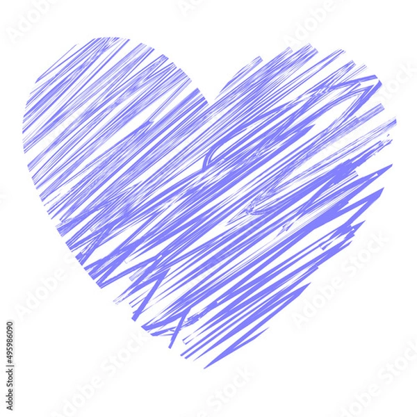 Fototapeta Vector illustration of heart drawn with a markers by hand in violet color.  Painted violet heart with white background