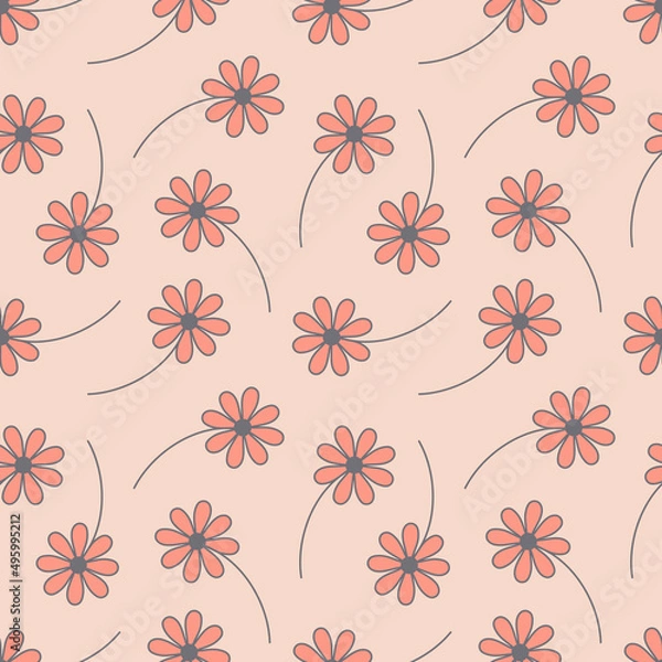 Fototapeta Pink gray flower fantasy trending organic seamless pattern, wallpaper wrapping textile design