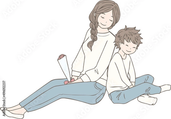 Fototapeta 母の日にお母さんへカーネーションをプレゼントする男の子