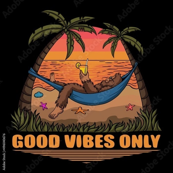 Obraz Bigfoot is relaxing on the beach vector illustration