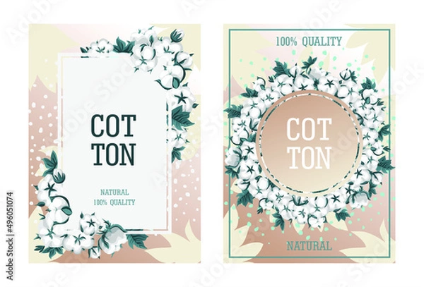 Obraz Set of two vector banner with beautiful branches and fruits of the plant. Background about natural and ecological materials. Frame for congratulations and announcements