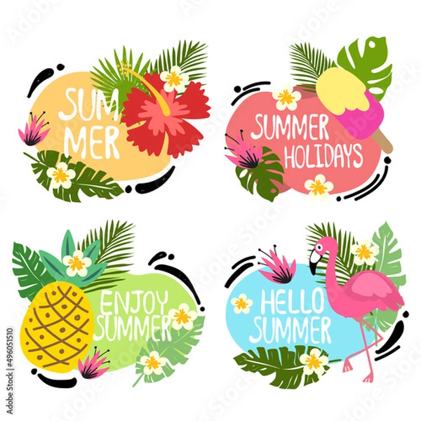 Obraz  logo label summer concepts banner design flamingo pineapple vector