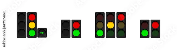 Fototapeta Traffic lights illustrations for any purpose. Isolated object. Green, yellow and red light stoplights.
