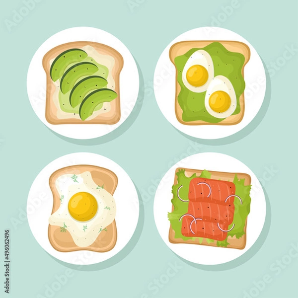 Fototapeta four breakfast toasts