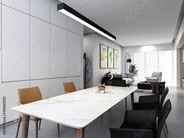 Fototapeta 3D rendering,Spacious modern luxurious kitchen with bar design.