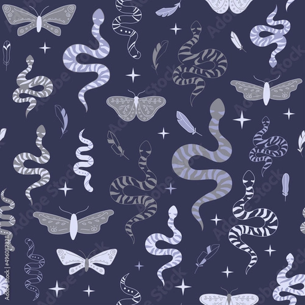 Obraz Boho magic pattern with snake and feather