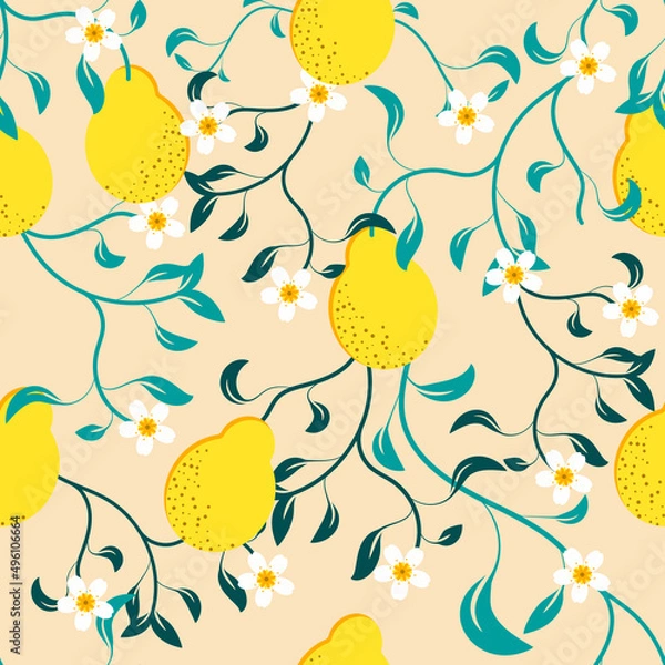 Fototapeta Seamless pattern with yellow pear