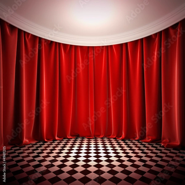 Obraz Empty hall with red curtains.