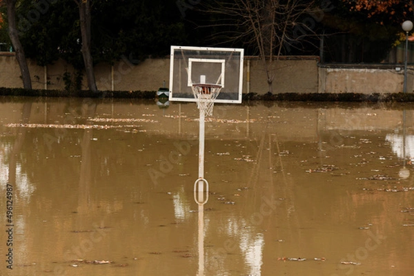 Fototapeta School flooded by heavy storms.