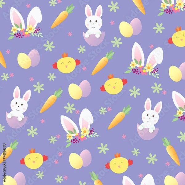 Obraz easter seamless purple pattern with rabbits