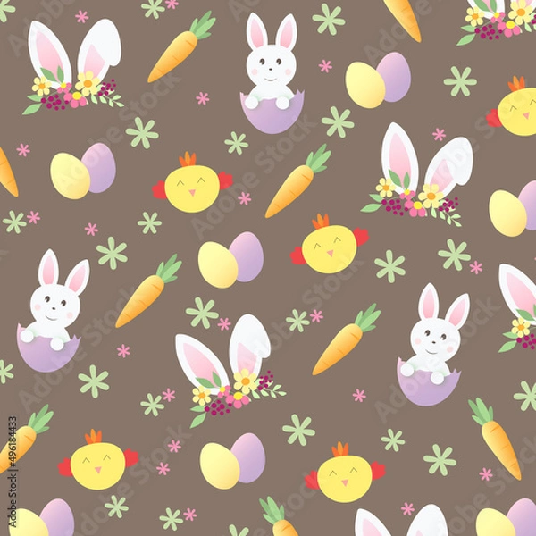 Fototapeta easter seamless brown pattern with rabbits