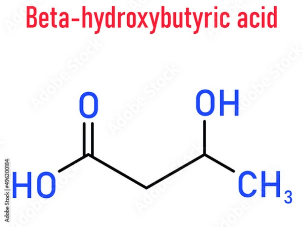 Fototapeta Beta-hydroxybutyric acid (beta-hydroxybutyrate) molecule. Skeletal formula.