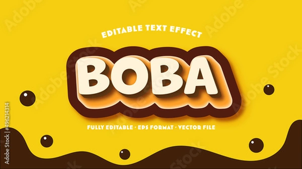 Fototapeta Boba Editable Text Effect with Floating Boba Pearl Ornament