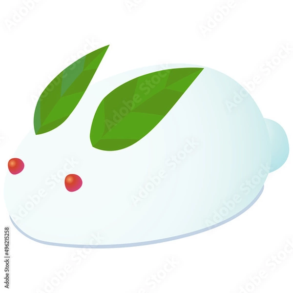 Obraz 冬らしい雪うさぎのベクターイラストカット 雪と植物の葉と実でできたうさぎの形の雪だるま