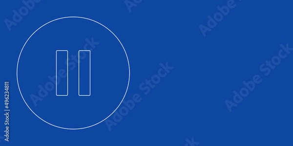 Fototapeta A large white outline pause symbol on the left. Designed as thin white lines. Vector illustration on blue background