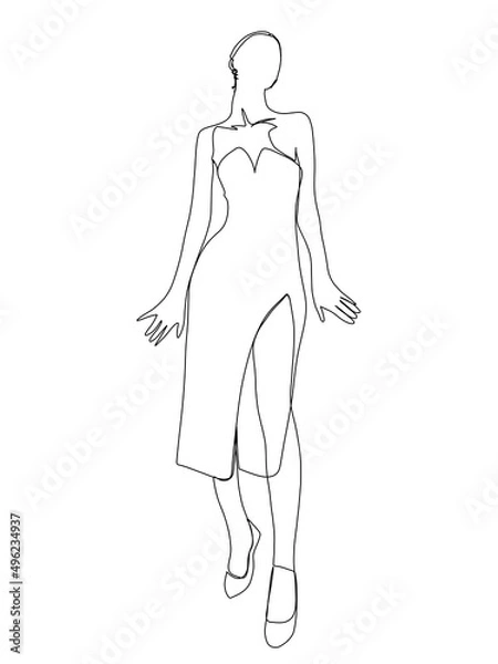 Fototapeta A portrait of a beautiful woman is drawn in one line art style. Body expression. Printable art.