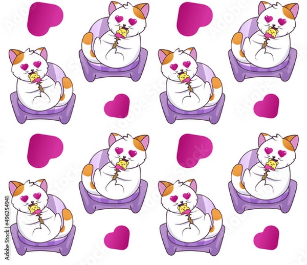 Fototapeta seamless bright pattern with cats and hearts, vector illustration