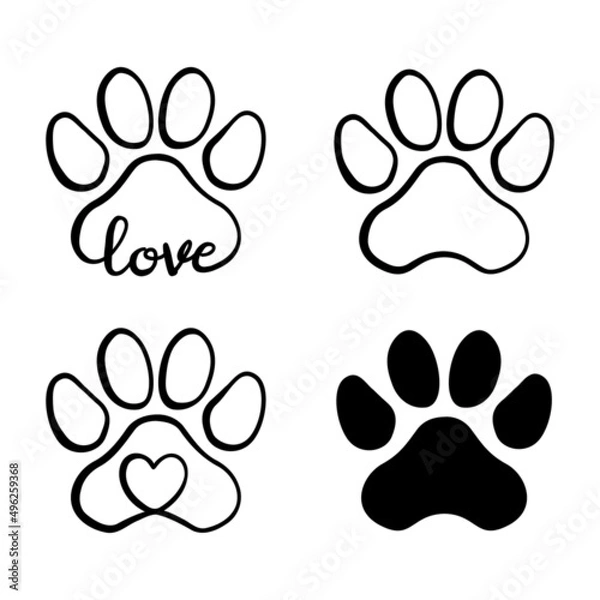 Fototapeta Set of vector cat or dog paw icon hand drawn paws logo shape