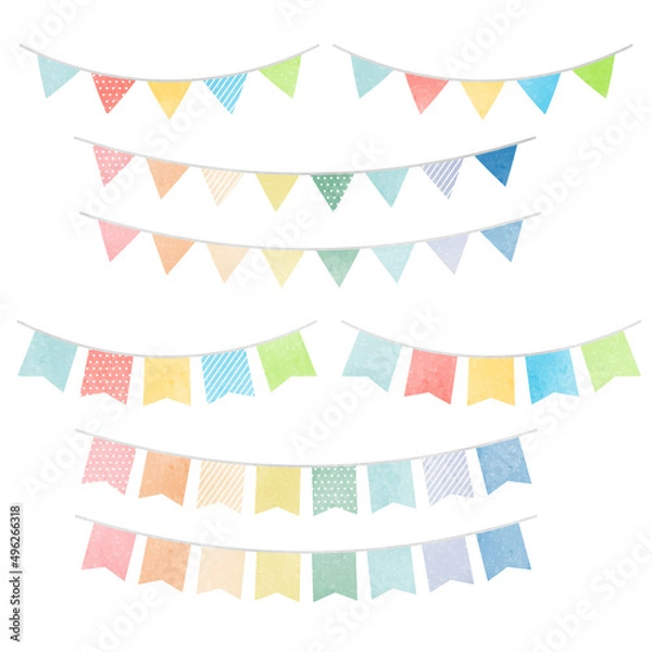 Obraz ガーランド（フラッグ）のベクター水彩イラストセット素材