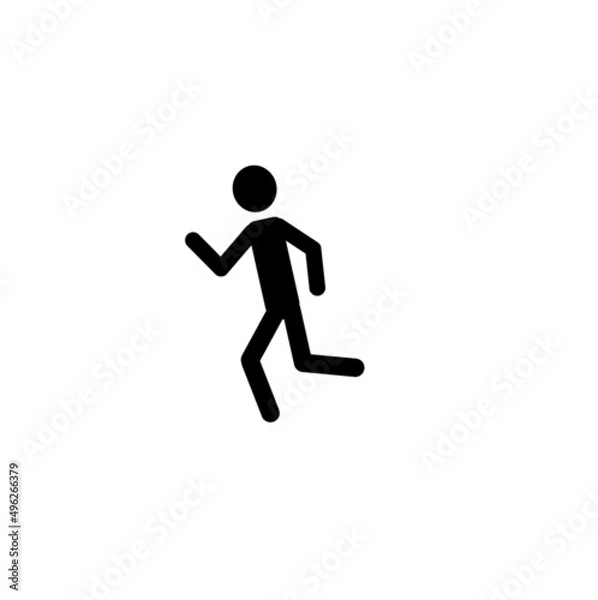 Obraz stick man silhouette running, isolated on white background, emergency exit, sports, healthy lifestyle, pictogram