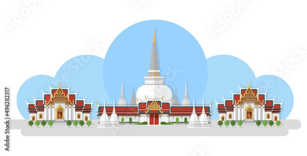 Obraz thailand  temple flash design element  for you design use for web banner backdrop or background ,vector illustration