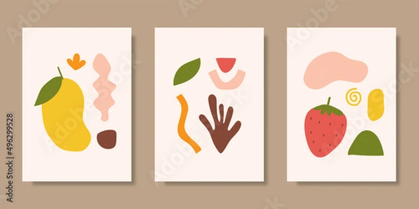 Fototapeta Cover template collection with hand drawn organic shapes. Vector illustration
