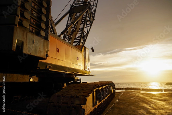 Obraz 港の夕暮れとクレーン