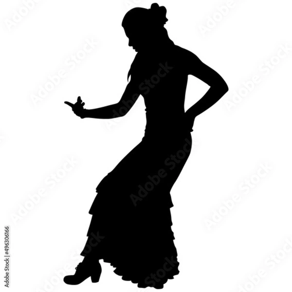 Obraz Black silhouette of flamenco dancer in beautiful dress