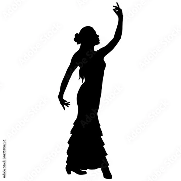 Obraz Black silhouette of flamenco dancer in beautiful dress