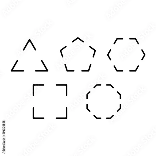 Fototapeta Rounded edge shape. Triangle, square, pentagon, hexagon, octagon with a gap in the line. Vector sign with line break.