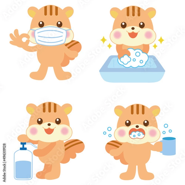 Fototapeta りす　感染対策イラスト