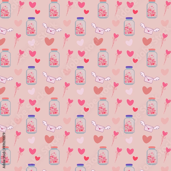 Fototapeta pattern jar of the hearts, lollipops and hearts