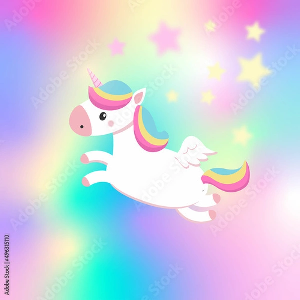 Fototapeta Cute unicorn with rainbow ruff