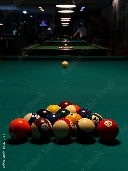 Fototapeta Mesa de Bilhar pronta para começar o jogo