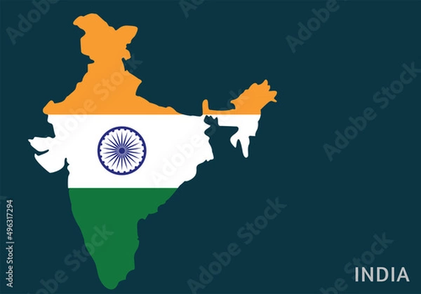 Fototapeta India map with Indian flag vector illustration 