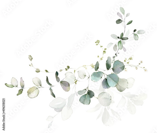 Obraz Set watercolor arrangements with garden herbs. collection leaves, branches. Botanic illustration isolated on white background.