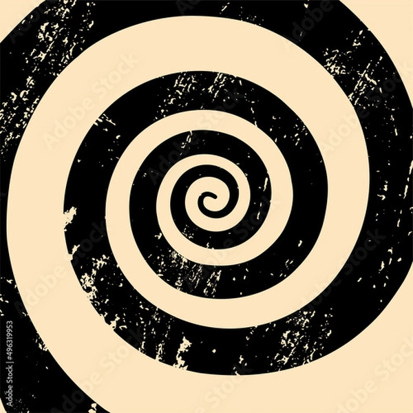 Fototapeta vector illustration of hypnotic spiral abstract background in retro style. Vintage trance psychedelic grunge spiral in black and beige colors. Optical illusion 